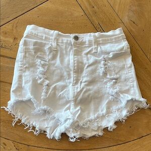 White Distressed Denim Shorts